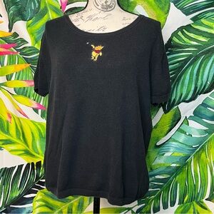 Vintage Disney Store 90s L Black Winnie the Pooh Embroidered Casual Knit Top